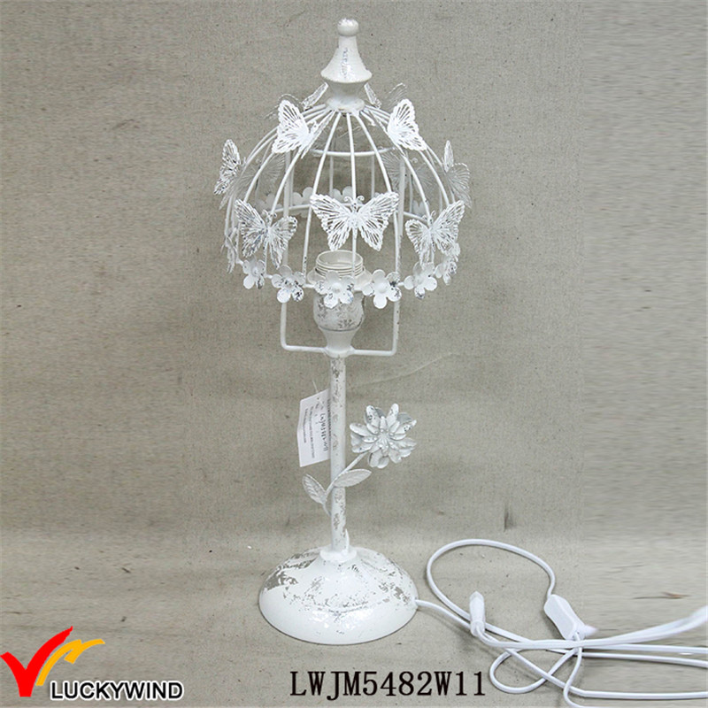 Quaint Beautiful Rusted White Metal Table Lamp with Butterfly