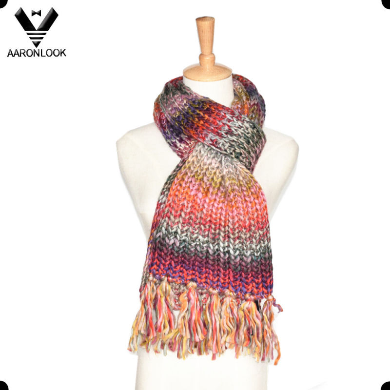 Fashion Iceland Yarn Multicolor Space Dyed Knitted Scarf