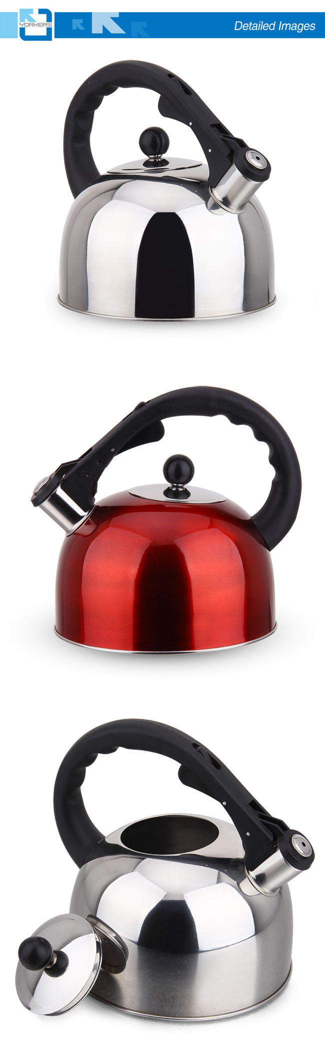 Fashionable Stainless Steel Whistling Kettle and Water Kettle with Cool Black Handle