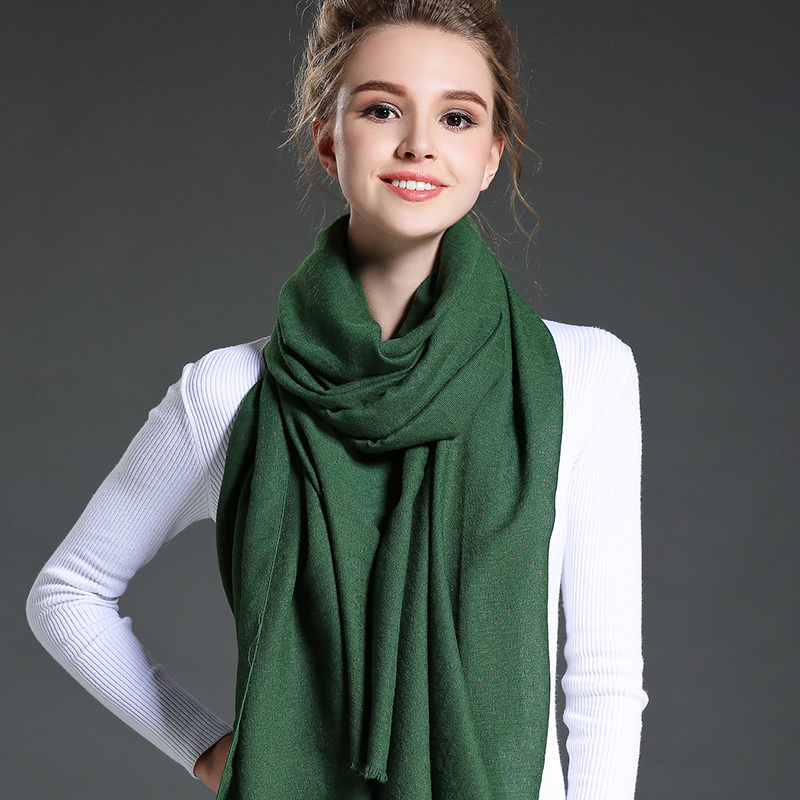 Women in Winter to Keep Warm Plain Green Polyester Scarf