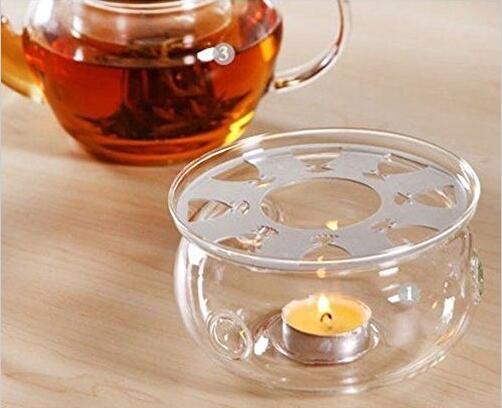 Clear Glass Round Shape Warmer Base for Tea Coffee Pot Flower Teapot