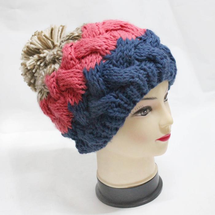 Women Warm Beanie Crocheted Knitted Hat with Pompom