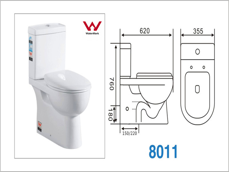 Bathroom Two-Piece Wc Toilet Porcelain Sanitary Ware with Watermark (A-8011)