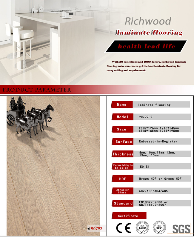 12.3mm E0 HDF Vinyl Plank Oak Laminated Wood Wooden Laminate Flooring