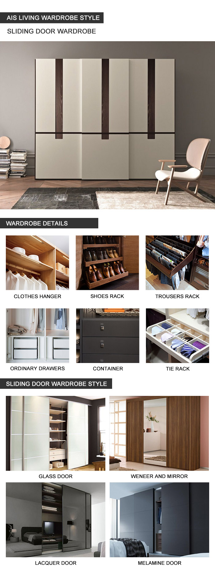 Wholesale Wardrobe Closet Home Furniture (AIS-W003)