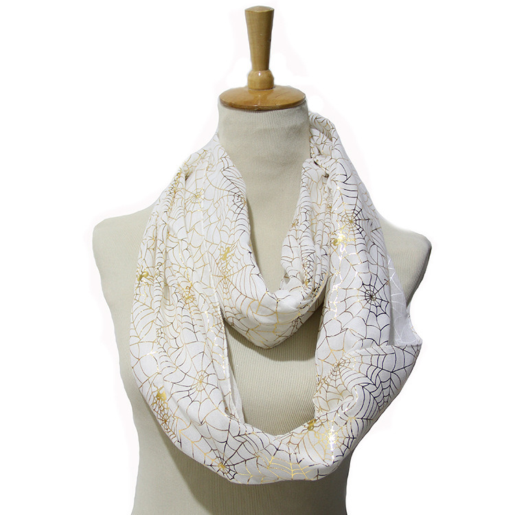 Women's Spring Summer Golden Foil Spider Web Printing Scarf Snood (SW145)