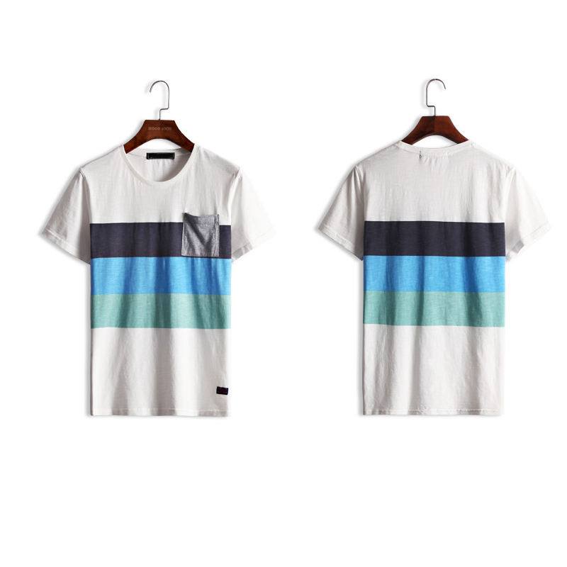 Three Stripes Color Chest Pocket Custom Wholesale T Shirt