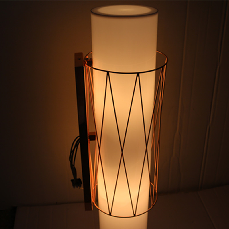 European Hotel Decorative Acrylic Cylinder Copper Bedside Wall Lamp