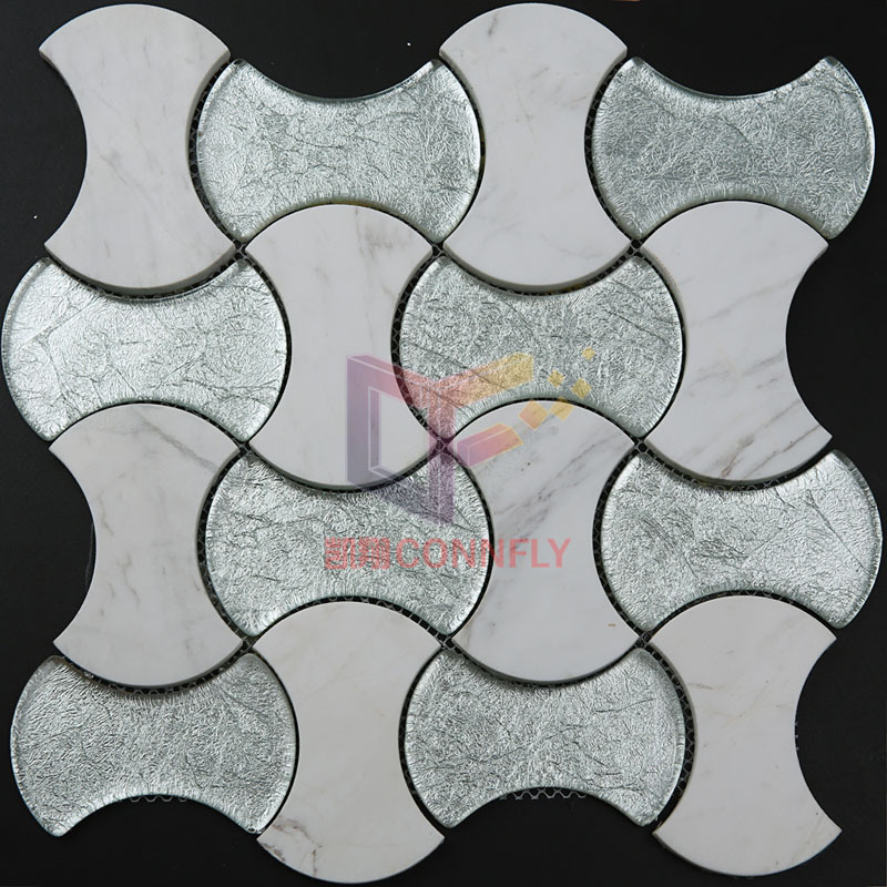 Water Jet Cutting Fan-Shaped Crystal Glass Mosaic (CFW26)