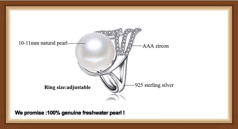 925 Silver Freshwater Pearl Ring Simple Design Pearl Ring AAA 10-11mm Button White Pearl Rings