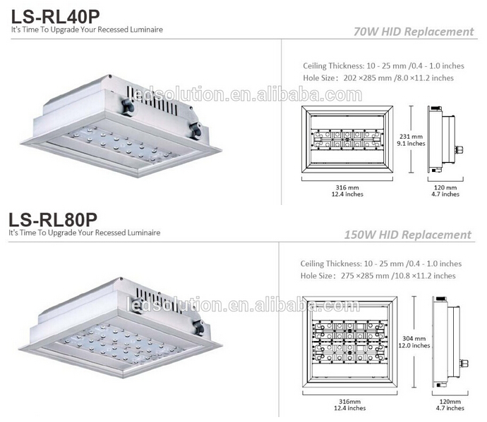 Square LED Recessed Down Light 40W/80W High Poewr Indoor Energy Saving Recessed Light