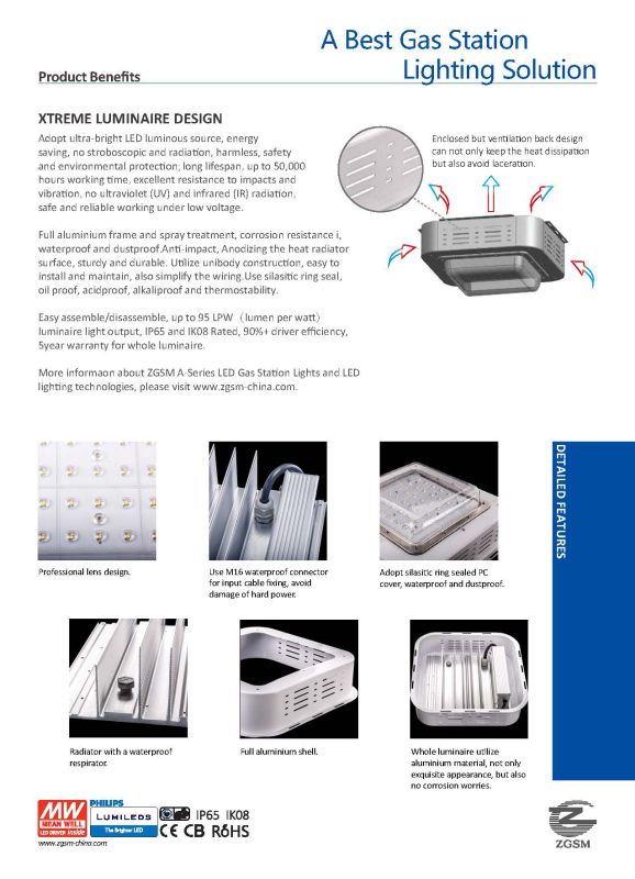 IP65 Ik08 Rated 100W Superbright LED Canopy Light with Meanwell Driver