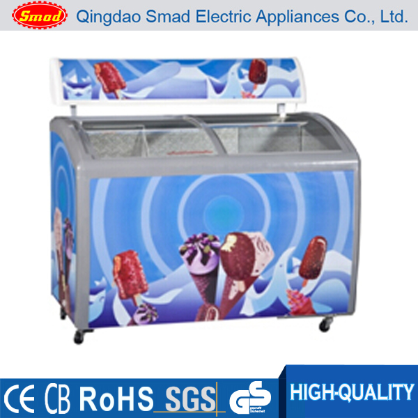 Commercial Portable Sliding Curved Glass Door Mini Chest Freezer for Ice Cream