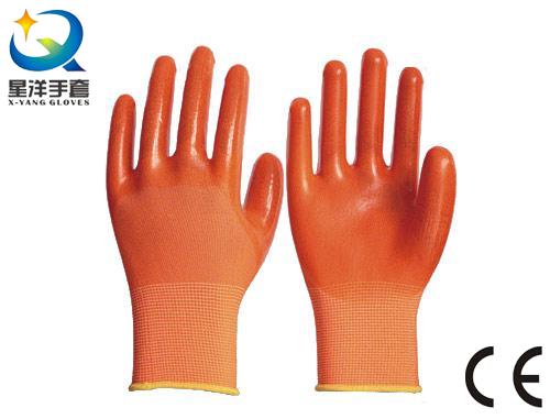 13G Nitrile Orange Polyester Shell, Orange Nitrile 3/4 Coated (N6030)