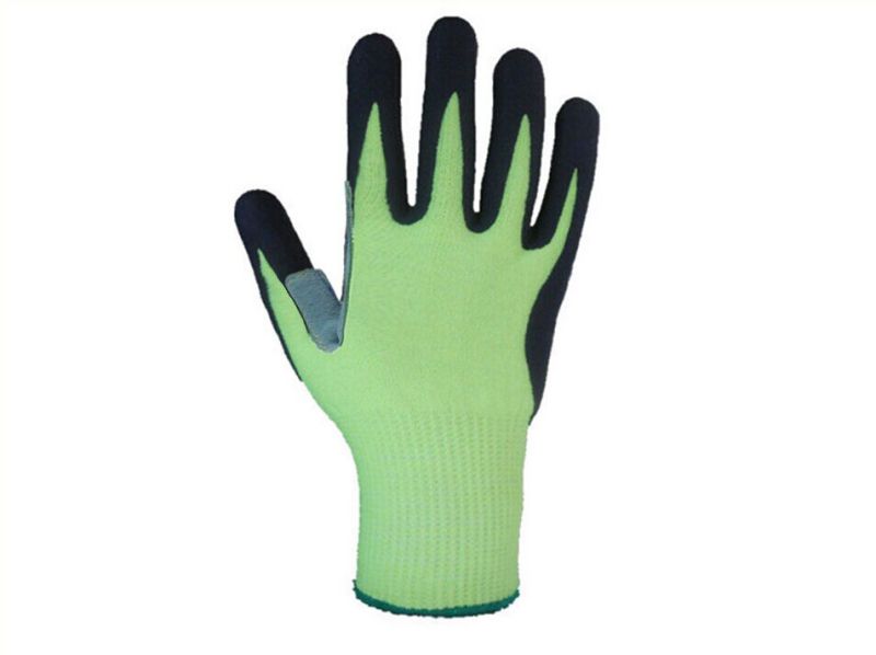 10g Hppe Liner Cow Split Leather Palm PU Coated Work Glove-5540