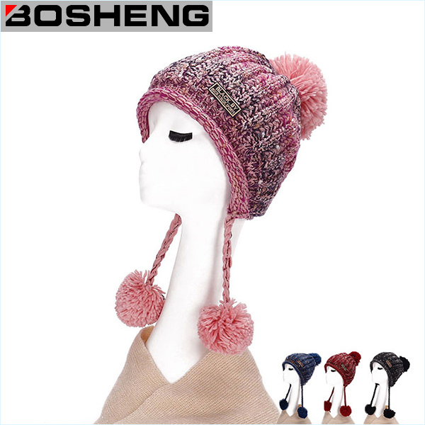 Women's Knit Winter Free POM Beanies Crochet Fashion Hat with POM Balls