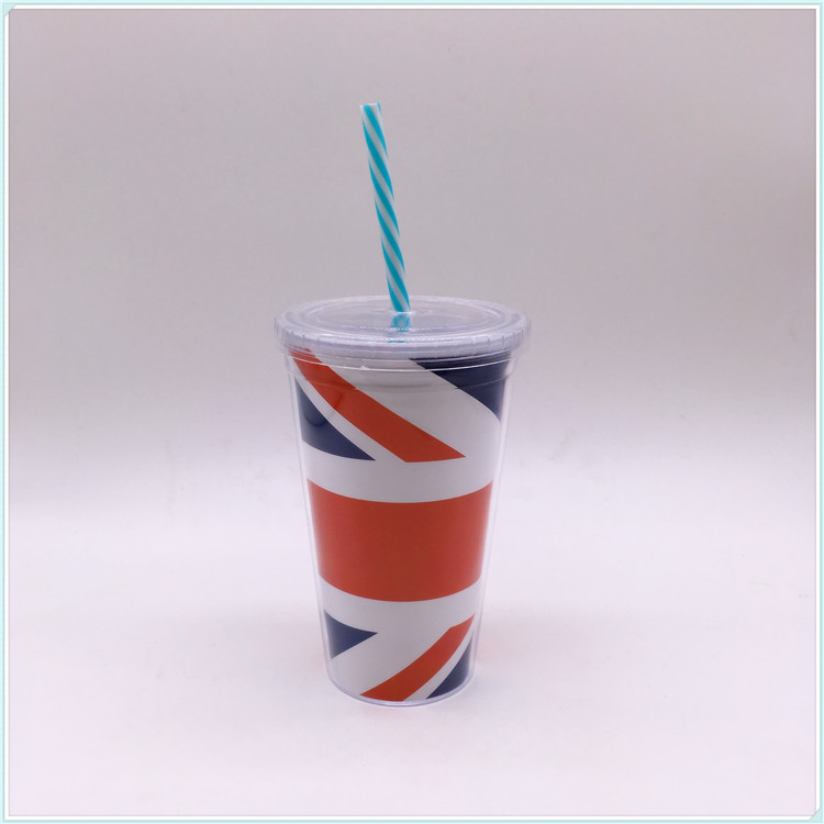 Professional Single Wall Plastic Advertising Mugs with Straw (SH-PM14)