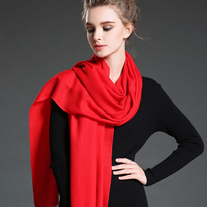 Female Red Twill Wool Scarf Shawl