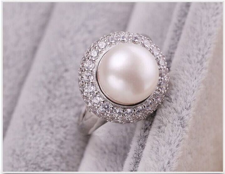 European Ring Wedding Ring Pearl Ring 925 Sterling Silver 10-11mm AAA Bread Round Fashion Pearl Ring