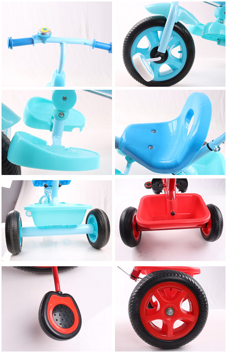 Hebei Tianshun Children Car Toys Factory Simple Design Metal Frame Kids Tricycle with Push Bar