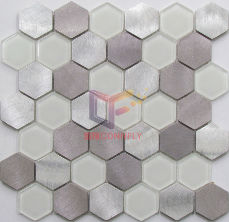 Hexagon Light Gold Color Aluminium Mix Crystal Mosaic Tile (CFM1029)