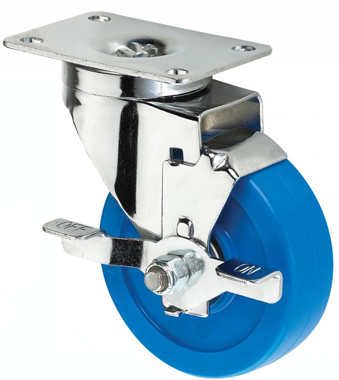 3inch Medium Sized Biaxial Blue PVC Caster with Brake