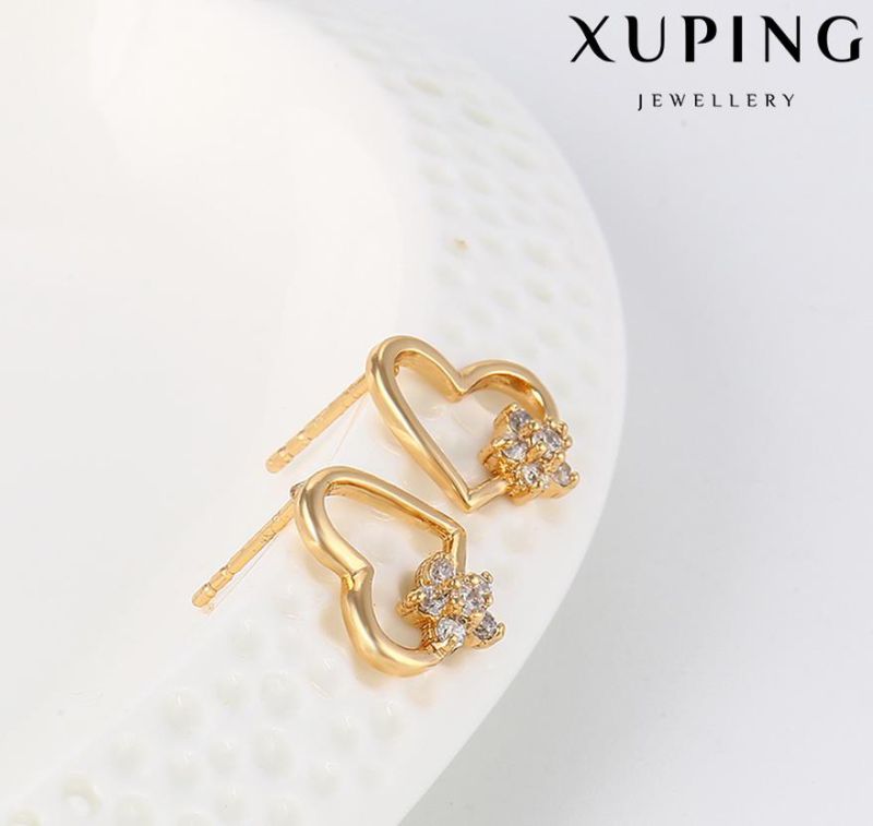 91664 Fashion Elegant CZ Diamond Heart-Shaped 18k Gold-Plated Imitation Jewelry Earring Studs