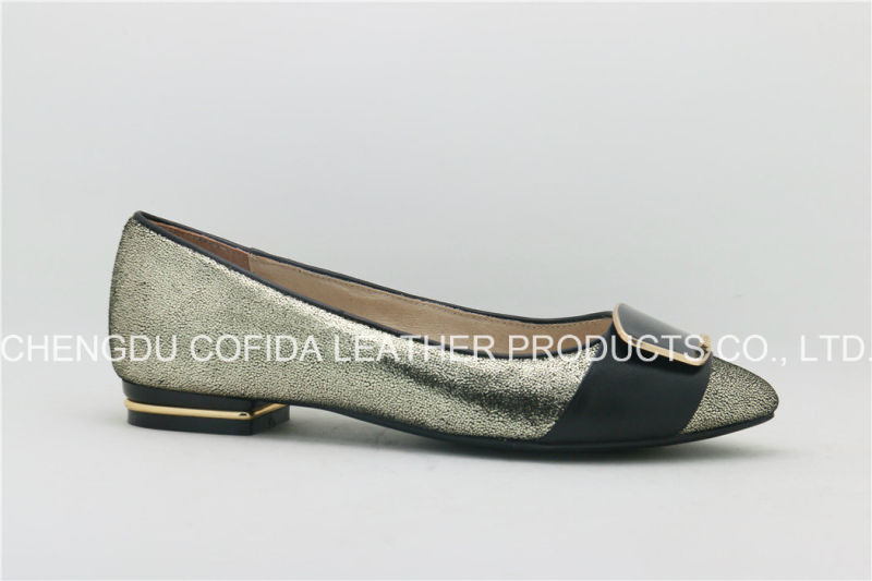 Chic Design Shiny Leather Lady Ballet Shoes with Metal Heel