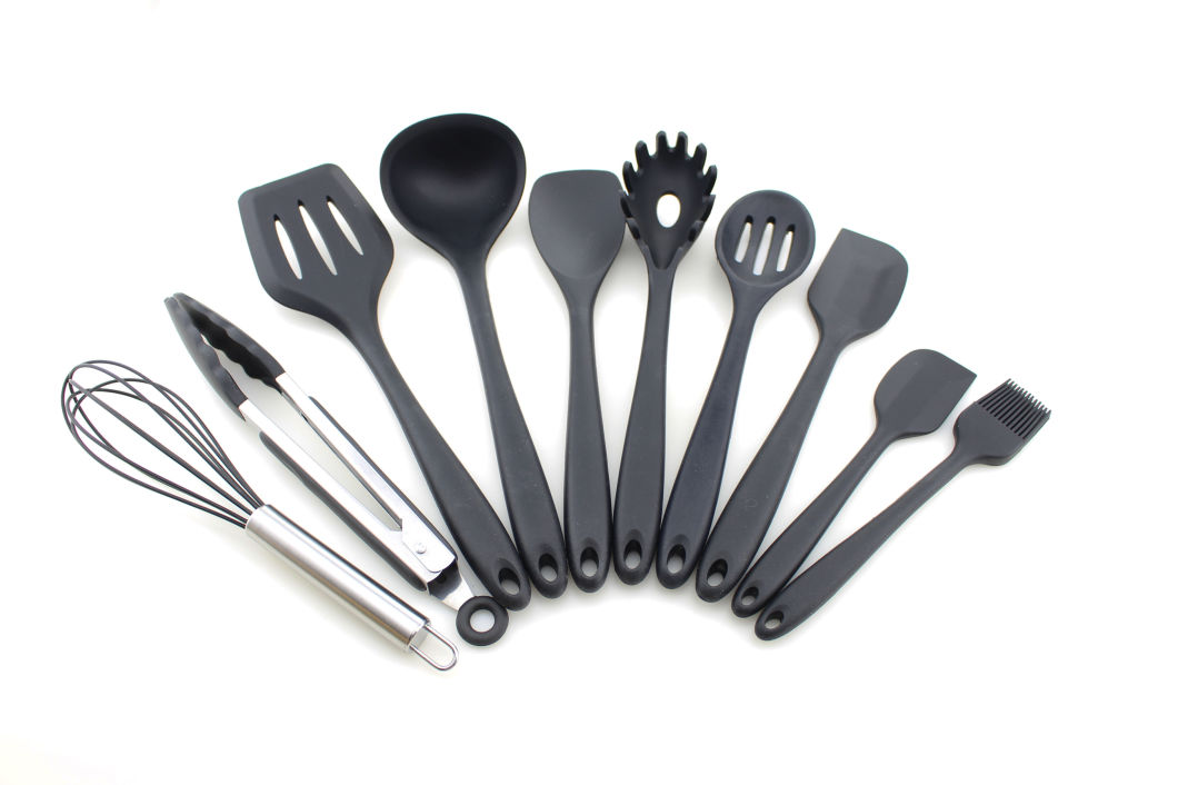 Kitchen Utensil Set, Silicone Heat-Resistant Non-Stick Kitchen Utensils Cooking Tools 10 Piece, Turner, Whisk, Spoon, Brush, Spatula, Ladle Slotted Turner Tongs