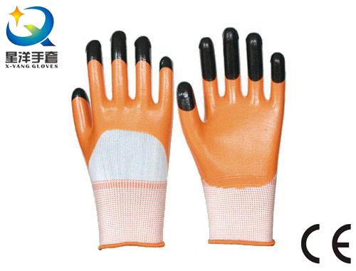 Orange Nitrile 3/4 Coated, Black Nitrile Finger Reinforced Gloves (N7001)