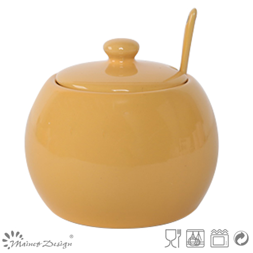 Colorful Glaze Stoneware Sugar Pot with Spoon