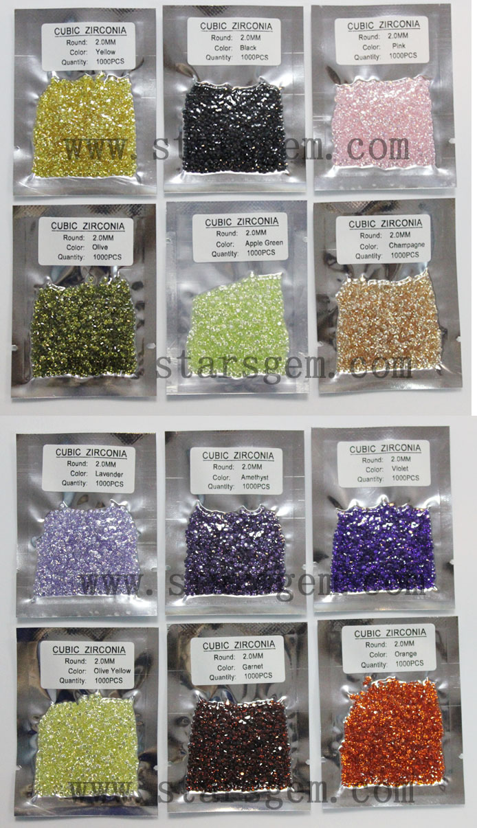 2.0mm Different Color Brilliant Cut Cubic Zirconia