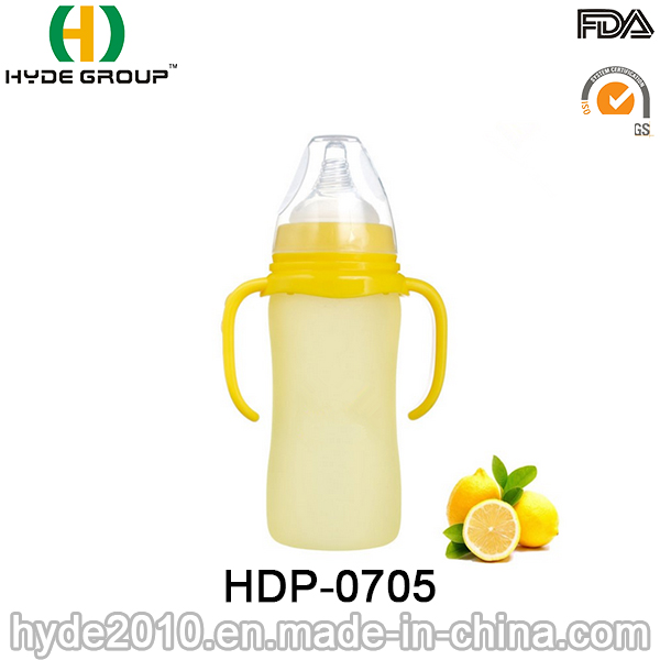 250ml BPA Free Glass Baby Feeding Bottle, Safety Hot Glass Baby Milk Bottle (HDP-0705)