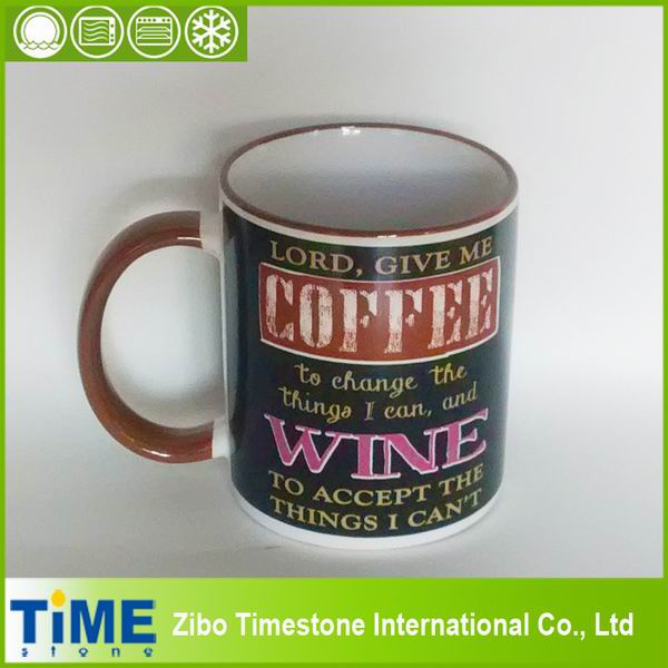 11oz Color Handle Stoneware Coffee Mugs with Writings (TMC160303)