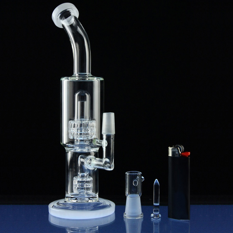 Double Stereo Bent Neck Hookah Glass Smoking Water Pipes (ES-GB-303)