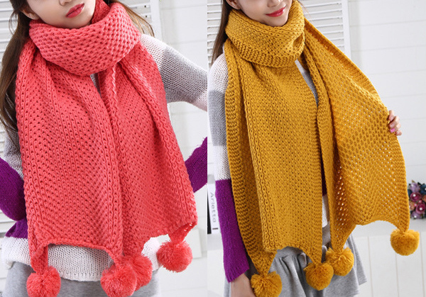 Womens Multiple Style Neck Warmer Thick POM POM Winter Knitted Scarf (SK126)