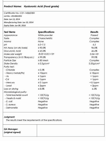 Hyaluronic Acid (HA) -Food Grade Anti-Aging Hyaluronic Acid (HA)