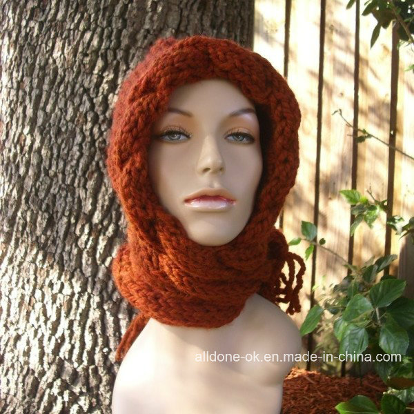 Made to Order Hand Knitted Hooded Scarf Shawl Made in China