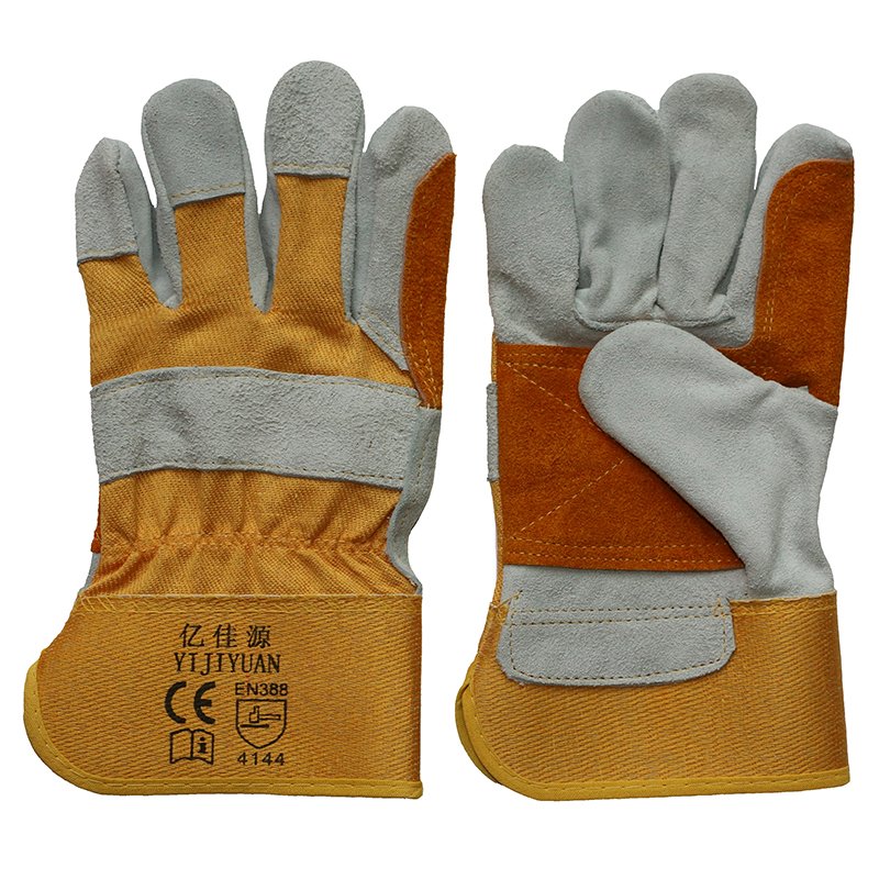 Double Palm Cut Resisitant Cowhide Split Leather Work Gloves for Miners