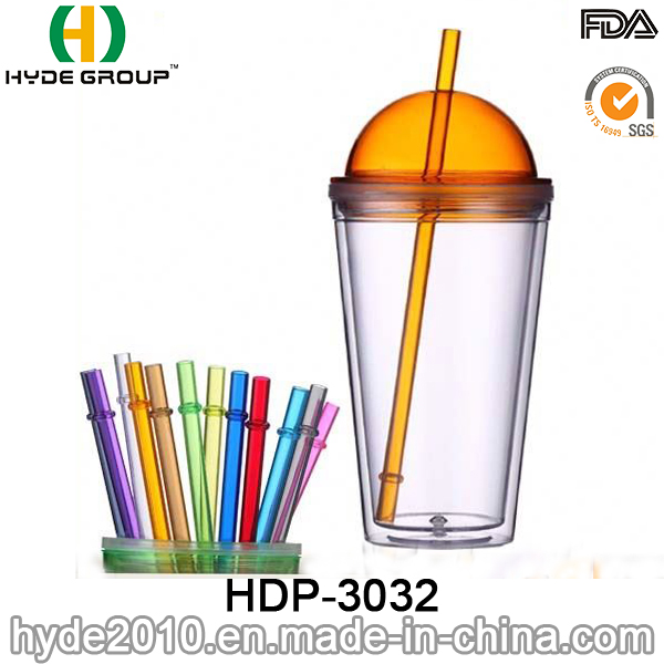 2017 Newest 16oz BPA Free Ice Juice Mug, Customized Plastic Cup with Straw (HDP-3032)