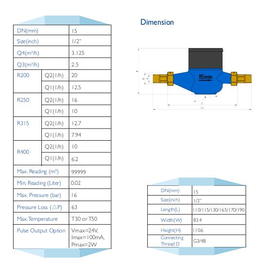 MID Certificated Volumetric Piston Type Brass Water Meter