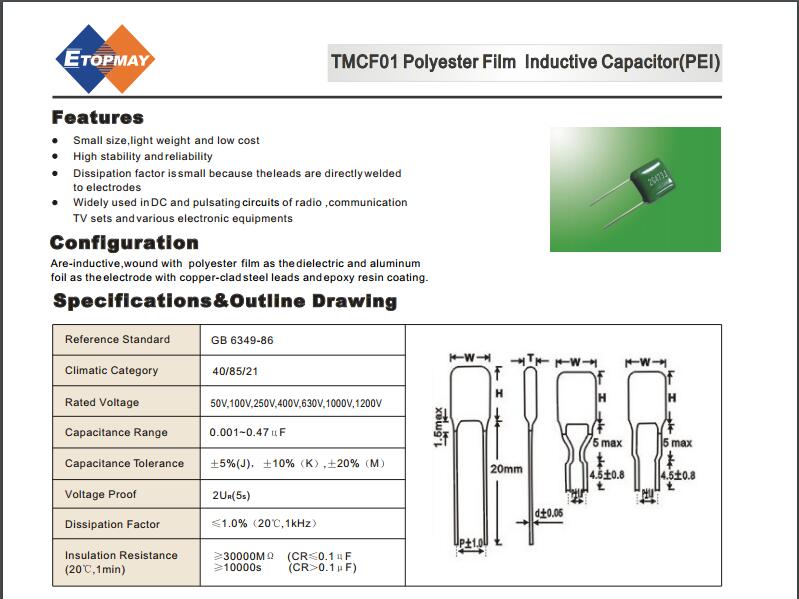 2016 Hot Selling Polyester Film Capacitor Cl11tmcf02-2