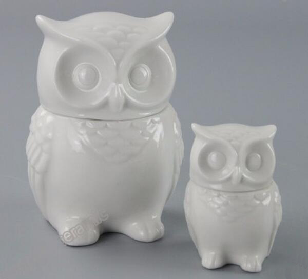 White Ceramic Owl Shape Cookie Jar