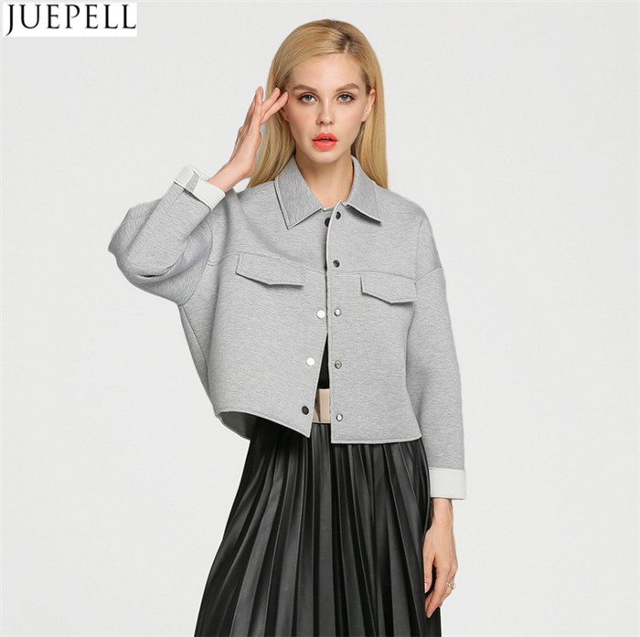 Europe Women Fashion Loose Section Leisure Gray Cotton Jacket Coat Factory in China Guangzhou OEM Customer Logo