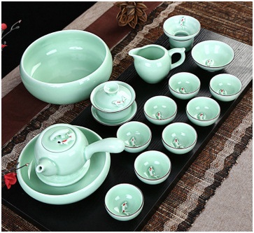 Hand-Painted China Celadon, Tea Set Ceramic