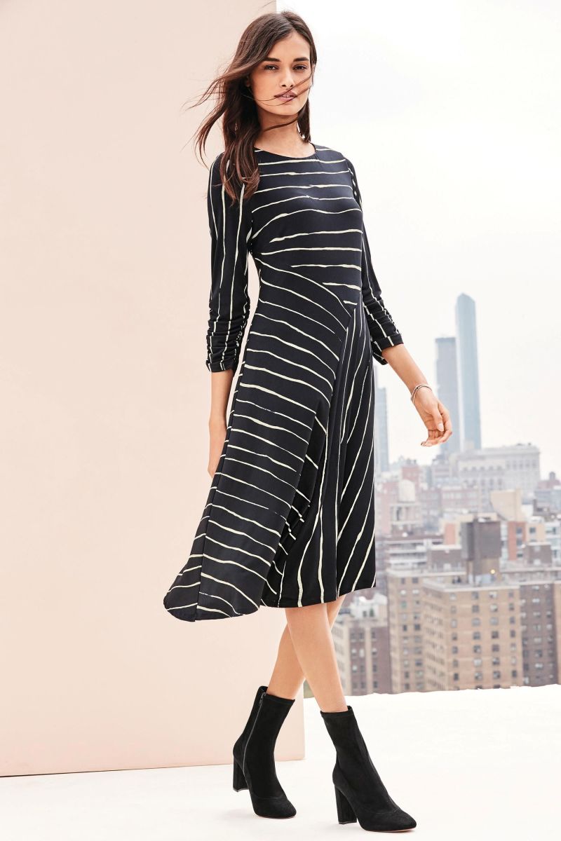 Black Stripe Hem Asymmetric Dress