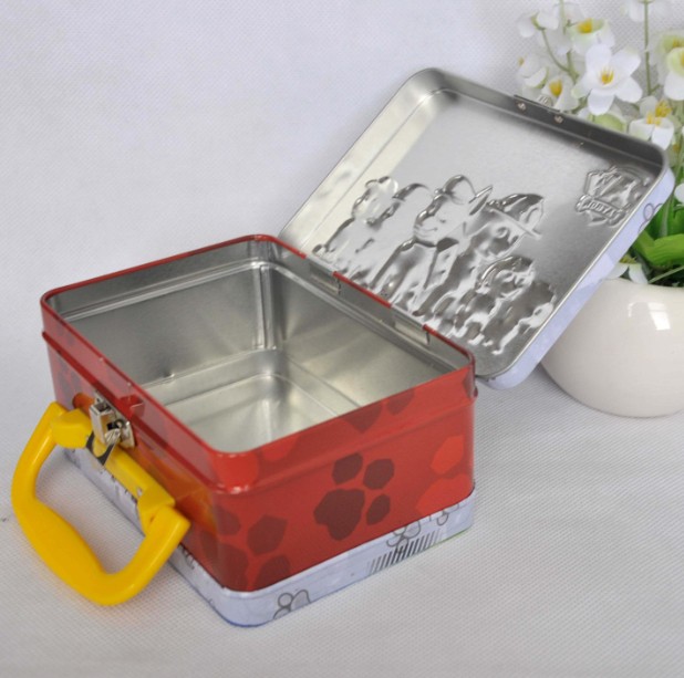 Metal Boxes with Hinged Lids, Square Metal Tin Box with Handle, Emboss Handle Metal Box