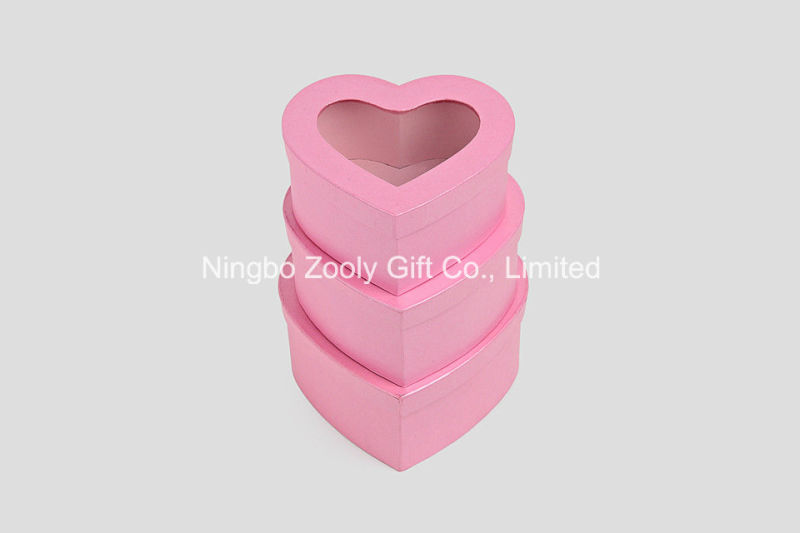 Quality Hearted Shape Metallic Pink Paper Gift Box with Clear Window