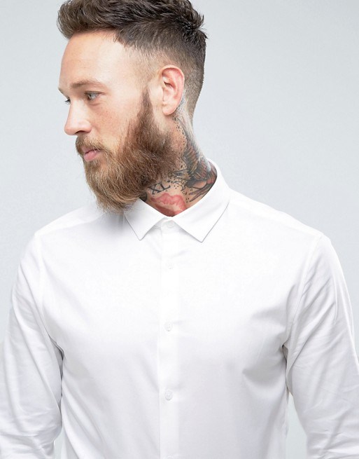 Skinny Sateen Shirt in White with Pink Tie Save Shirt