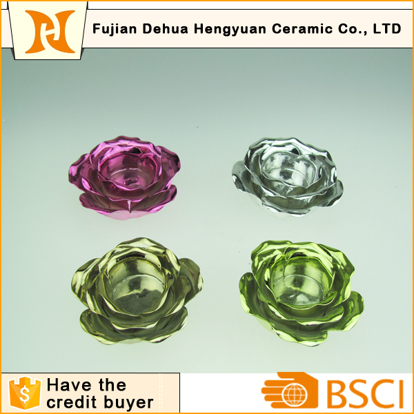 Plating Ceramic Flower Candlestick Holder for Home Decoration